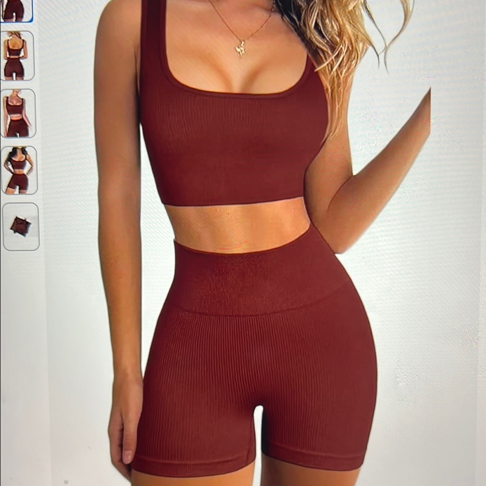 Ribbed Brown Two-Piece Set